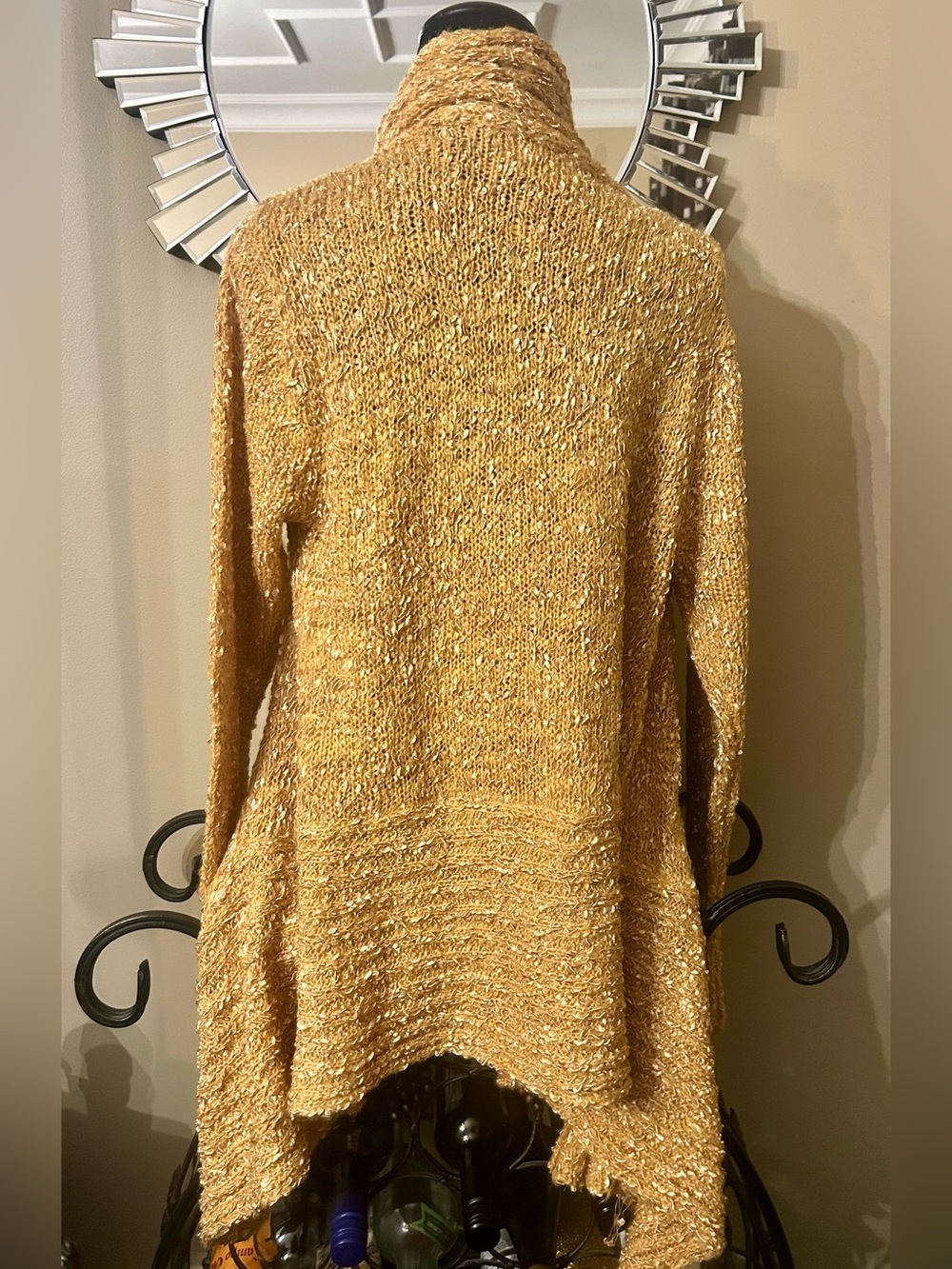 Gold Open-Front Ribbed Cardigan Sweater - Picture 3 of 5